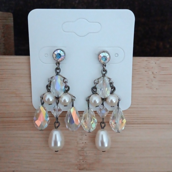 Silver Tone Rhinestone Beaded Dangle Earrings - Picture 5 of 7
